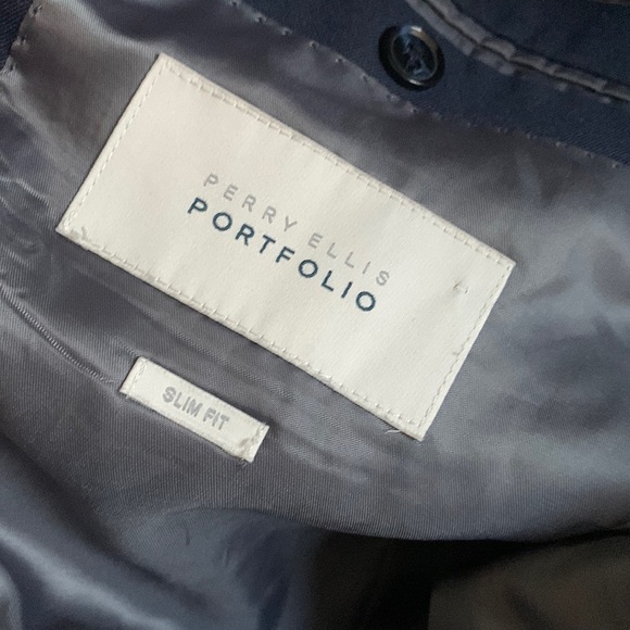 Perry Ellis portfolio‎ slim fit blazer jacket 40R navy blue sport two buttons - Picture 3 of 14